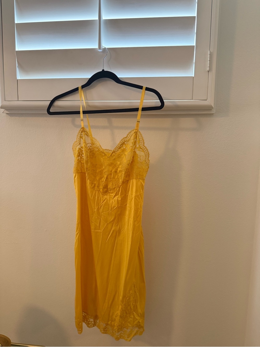 Vintage Yellow Lace-Trim Slip